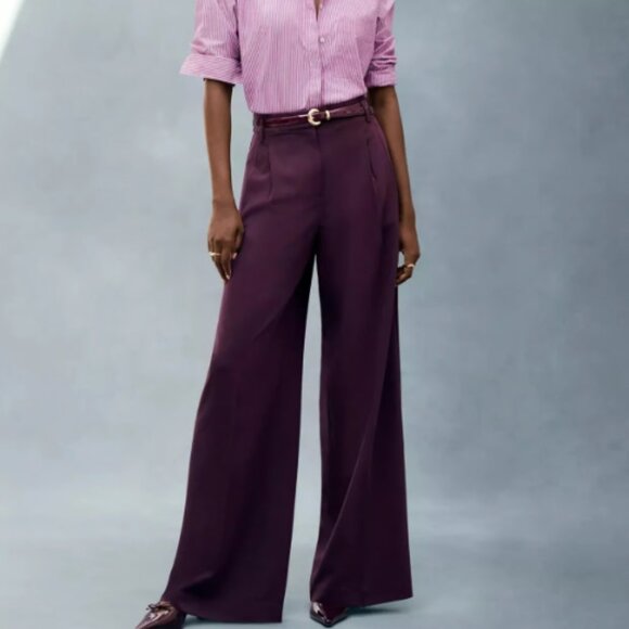 ANN TAYLOR THE PLEATED WIDE LEG PANT TROUSER PLUM ROSE BURGUNDY WINE $139 00 - Picture 2 of 8